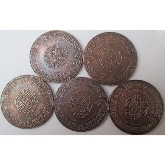 Beautiful ANTIGUE DARK TONE Celtic 1 OZ Copper Rounds Complete Set OF FIVE - Picture 7 of 7